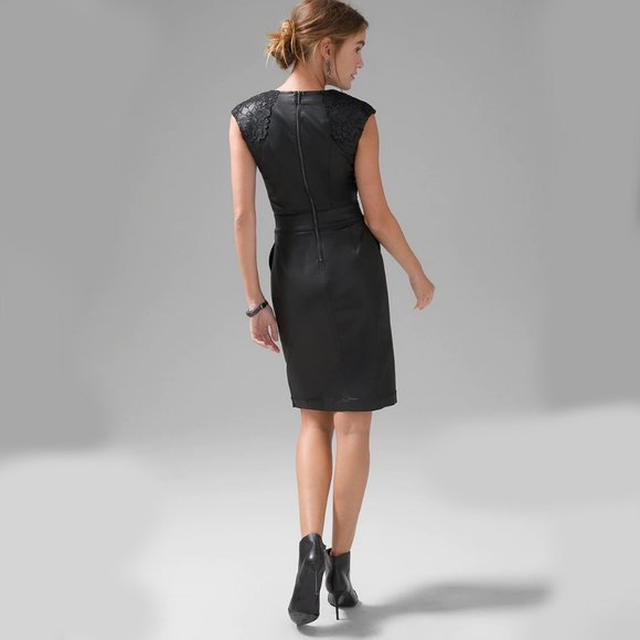 WHBM NWT WITH POCKETS! WASHABLE Coated Denim Lace Dress Faux Leather MANY SIZES - Picture 5 of 8